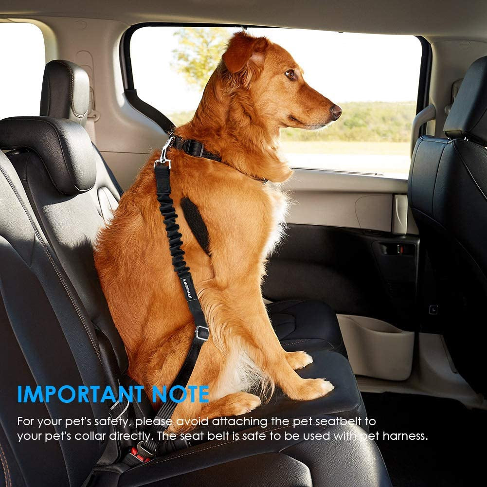 2 Pack Dog Seat Belt, Retractable Dog Car Harness Adjustable Pet Safety Belt with Elastic Bungee Buffer, Heavy Duty & Durable & 360 Degree Swivel Dog Seatbelts