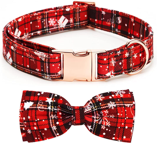 Soft Dog Bow Tie Collar with Classic Stylish Halloween Thanksgiving Christmas Patterns Adjustable Pet Collars for Small Medium Large Dogs